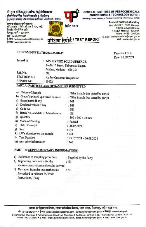 CIPET Test Report — Part A