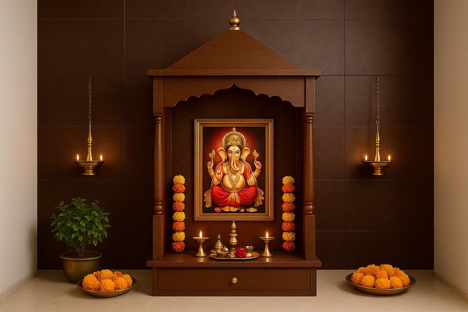 Walnut Cladding · Pooja Mandir Wall